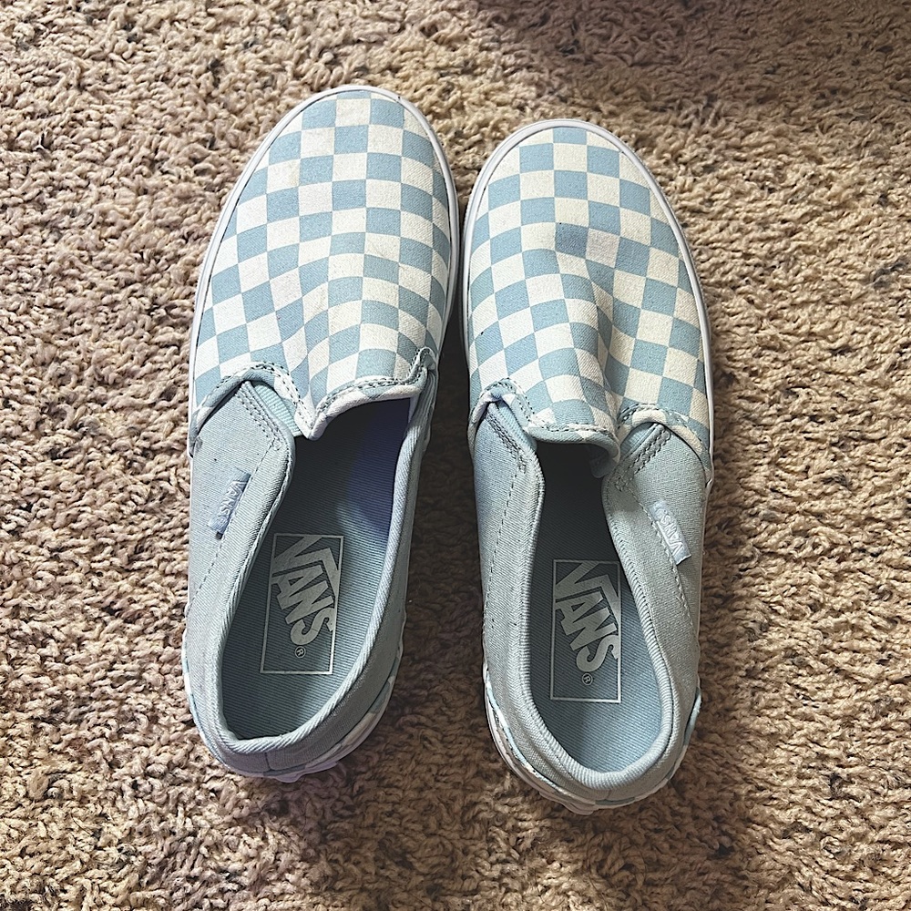 Vans Baby Blue Checkerboard Slip Ons